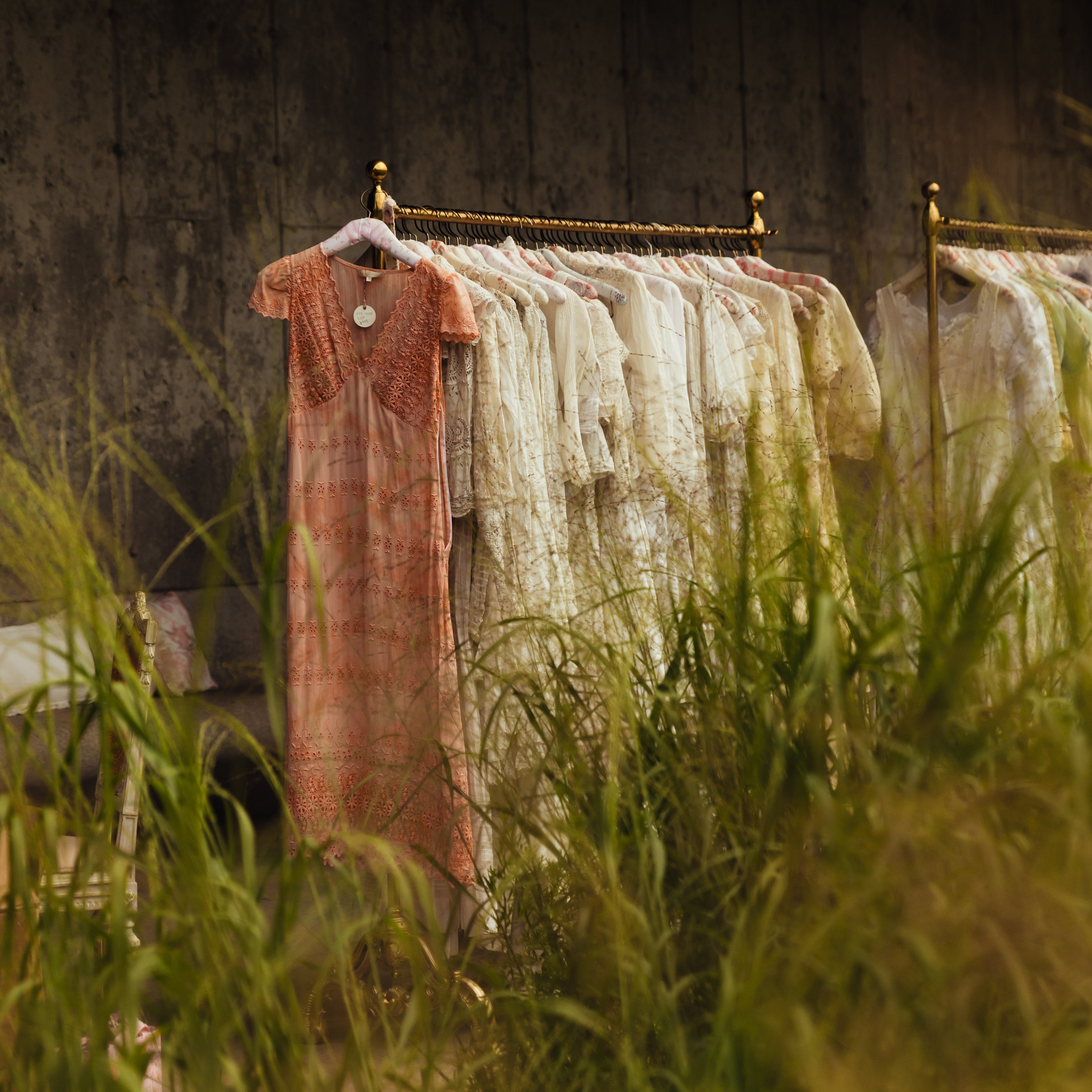 Vintage Love Shack Fancy dresses at the Parrish Art Museum for the Manhattan Vintage Hamptons Edition Event.